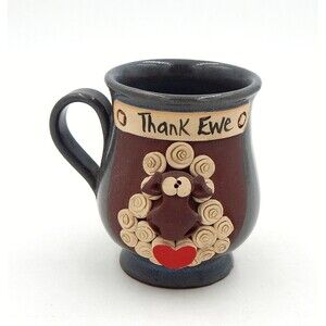 Art Pottery Thank Ewe Coffee Tea Mug Cup 3D Sculpted Sheep Lamb Animal